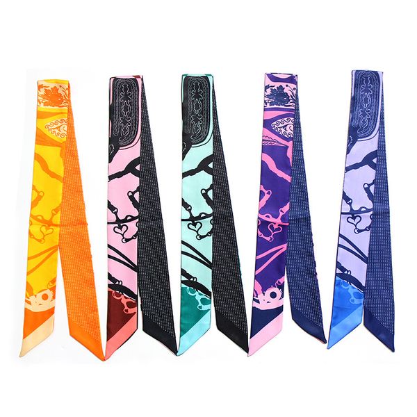 

skinny neckerchief scarf silk scarf bags ribbons long-scarves fashion print female fashion women ladie girls decoration, Blue;gray