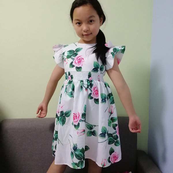 

2020 new girl's vacation style beach rose dress green leaf sling cotton dress summer, Red;yellow