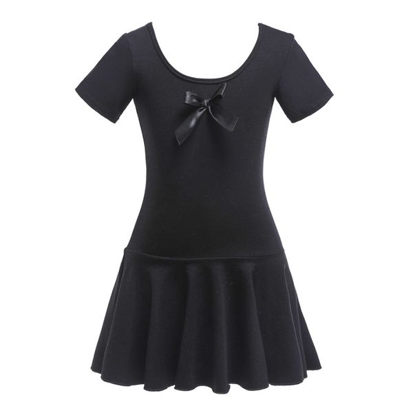 

children girls new cotton mesh bow decoration round collar short-sleeved dance practicing dress, Black;red