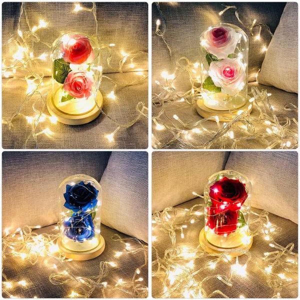 

rose 20 led string light glass dome wooden base night lamp home room decor