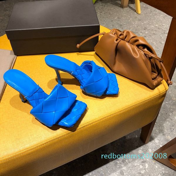 

2020 designer women slippers square mules shoes nappa lambskin women slippers sandals luxury lady wedding high heels lady high r08, Black