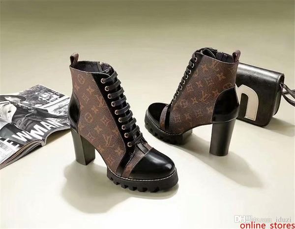 

luxury designer boots women desert boot chunky heel martin shoes print leather platform desert lace-up boot 5cm 12 colors with