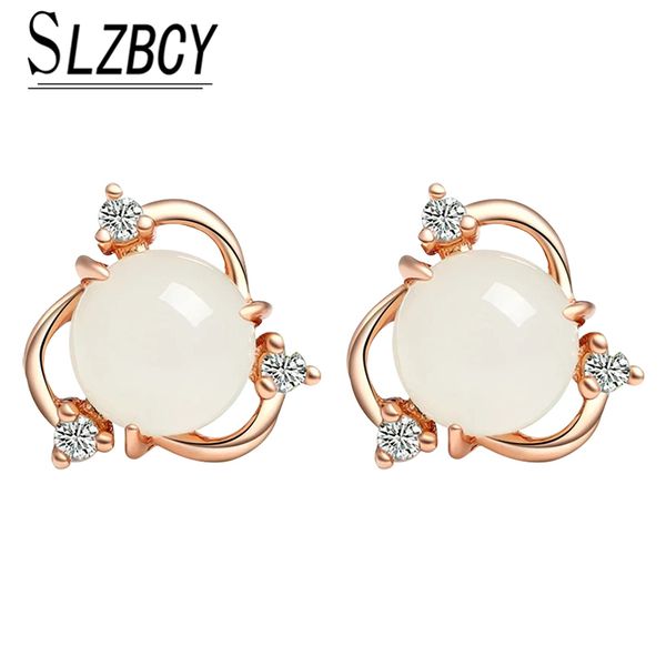 

elegant charm white opal stud earrings fashion jewelry for women female exquisite earrings party banquet accessories gift, Golden;silver