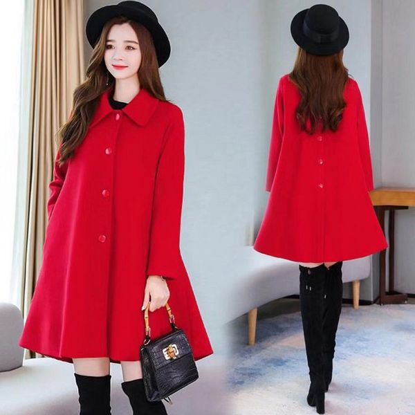 

spring/autumn women coats wool and blend clothing loose a-line jacket woollen overcoats single breasted jacket, Black