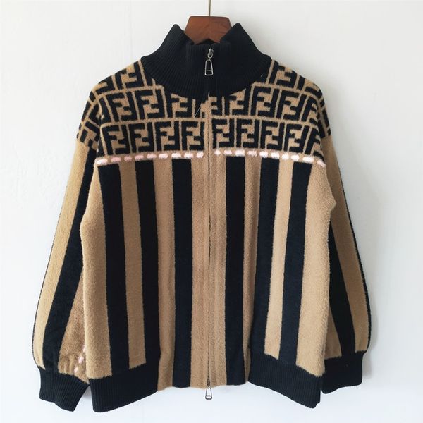 

women's sweater coat 2019 winter new letter jacquard thick zipper knitted sweater women's sweater size s-l, White;black