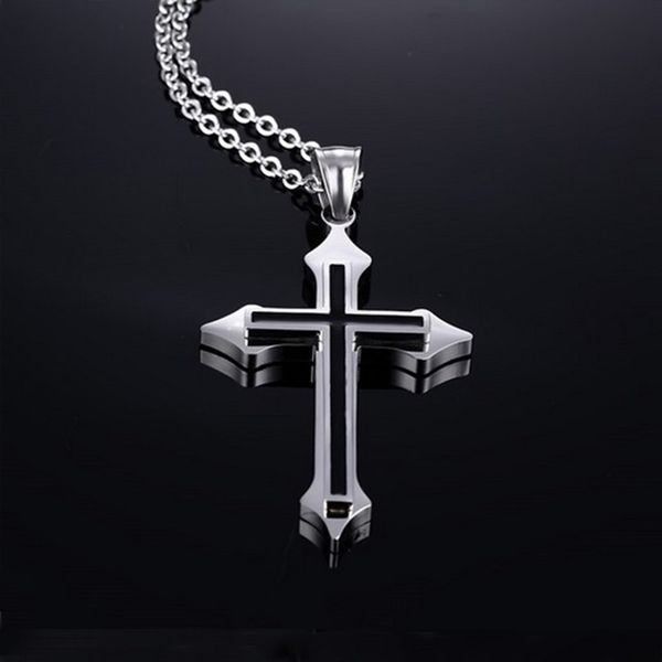 

2019 stainless steel cross necklace mens chain cross pendant male accessories chain on the neck jewelry for neck hip hop fashion, Silver
