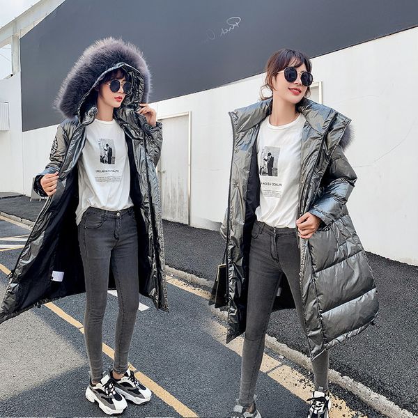 

new style down jacket cotton-padded clothes women's mid-length korean-style loose thick over-the-knee cotton-padded clothes netw, Blue;black