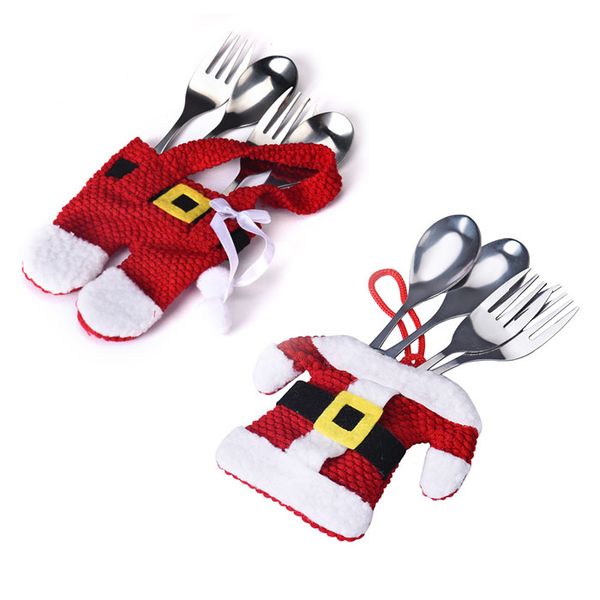 

promotion 6pcs/lot christmas decoration for home silverware holdersanta pockets dinner knife fork holders santa claus christmas#