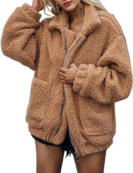 

2018 elegant faux fur coat women autumn winter warm soft zipper fur jacket female plush overcoat casual outerwear, Black;brown