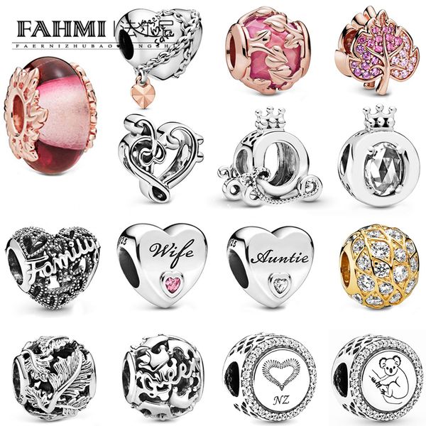 

fahmi 100% sterling silver rose pink decorative leaves murano glass chain heart-shaped koala crown o treble clef family soul charm, Black