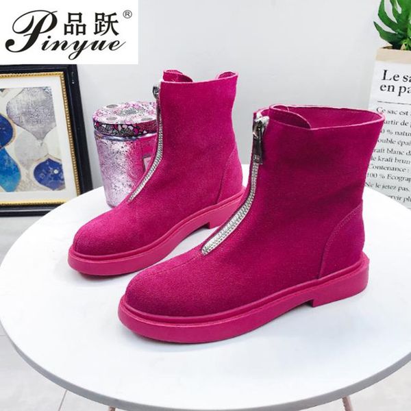 

spring women's shoes vintage british style pig suede round toe women flats casual boots female zip rivet locomotive boot ankle, Black