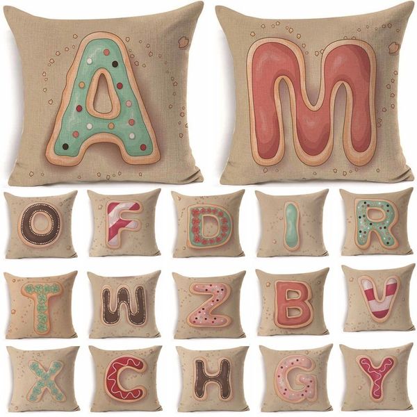 

1 pcs letter pattern cotton linen throw pillow cushion cover seat car home decoration sofa decor decorative pillowcase 40163