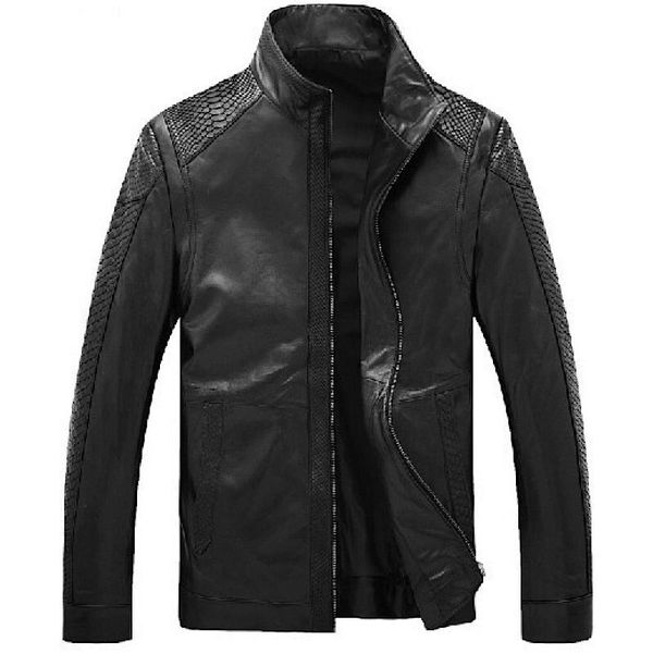 

wholesale-men's python skin genuine leather jacket men sheepskin jacket, Black