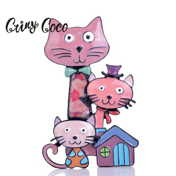 

cring coco three cats brooches for kids women friendship gift girl dress cute pet cat animal pins alloy brooch pin jewelry, Gray