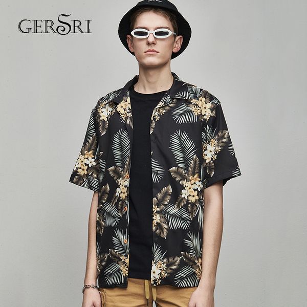 

gersri fashion 3d printed summer cool men's shirts trendy short sleeve hawaiian shirt loose holiday shirts male teenager, White;black