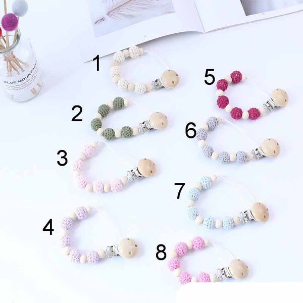 

pacifier clip chain baby infant soothie care accessories wood beads prevent drop down paci holder clips teether shower toy