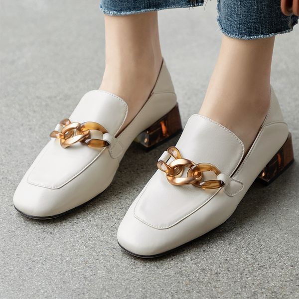 

new spring loafers women's casual shoes genuine leather metal decoration simple and elegant shoes zapatos mujer, Black