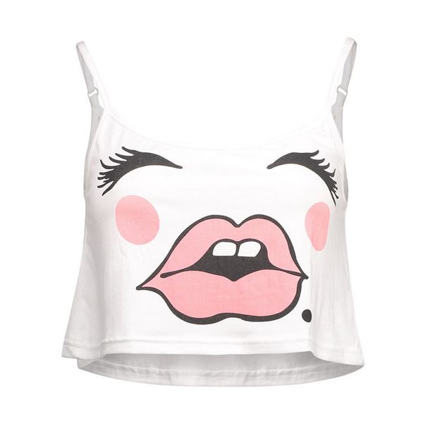

sweet smile print adjustable halter short style vest women blouse, White