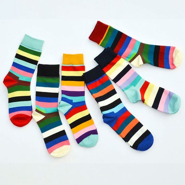 

rainbow striped socks men luxury designer causal cotton colorful stripes high socks mens hiking gym cycling sock gift 6 colors eur 38-44, Black