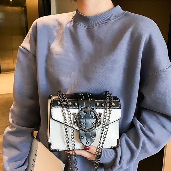 

demitlly european fashion female square bag 2019 new quality pu leather women's designer handbag rivet lock chain shoulder messe