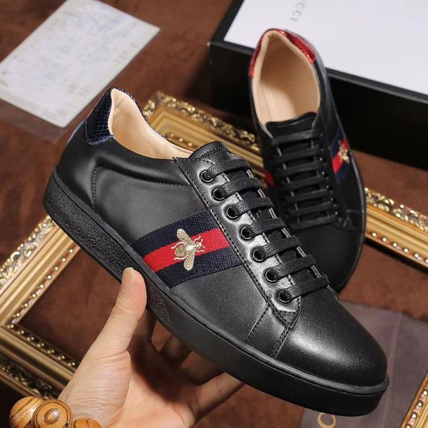 

luxury mens fashion sneakers and men bee embroidered casual shoes embroidered mens loafers shoes size 38-45 with box, Black