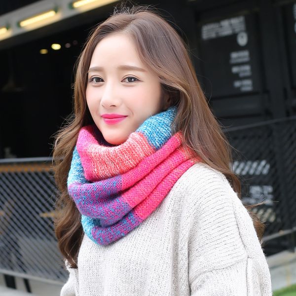 

wholesale-rainbow color scarf new autumn and winter knitted warm neck sleeve student couple scarf, Blue;gray