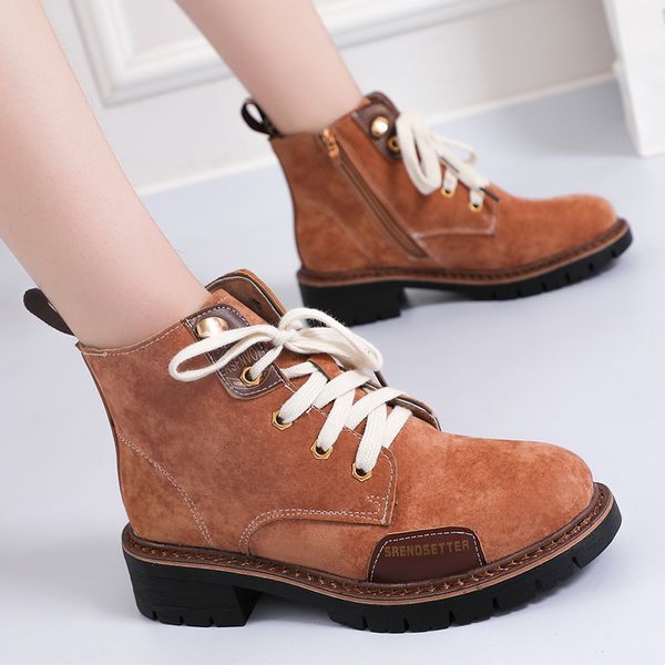 

lace up boots women's low shoes booties ladies round toe luxury designer mid-calf rubber black mid calf fashion rock autumn