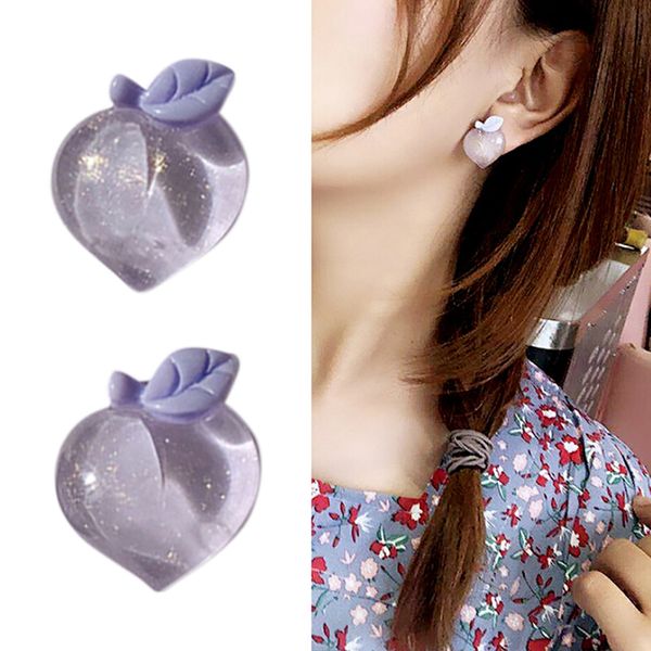 

acrylic eearrings funny sweet summer style cute fruit peach fashion stud earrings for woman girl lovely party jewelry gift, Golden;silver