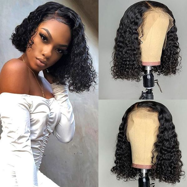 

13x6 short curly wig lace front human hair wigs for women 250 density 360 lace frontal wig brazilian hair bob wig full ends remy, Black