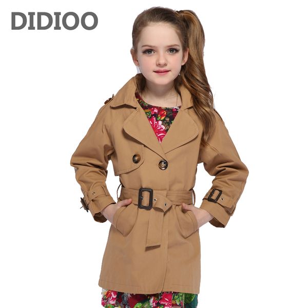 

girls double breasted jackets children trench for girls coats kids solid outerwear fall infant windbreaker 8 9 12 years overcoat, Blue;gray