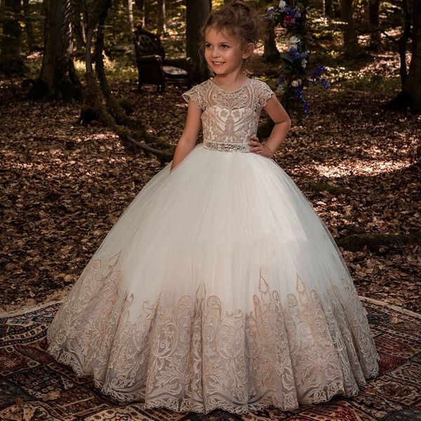 

new flower girls dresses lace appliques beading ball gowns beading floor length pageant first communion dresses, Red;yellow