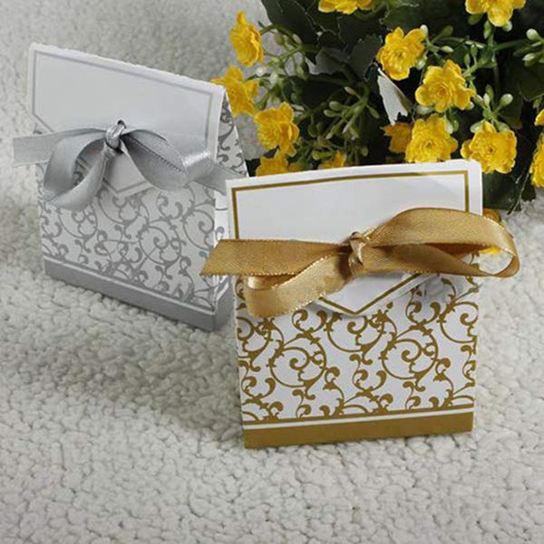 

50/100pcs paper candy box with gold ribbon wedding favors guests birthday baby shower party decoration gift packaging bags