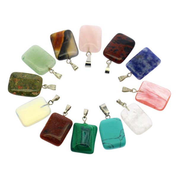 

12 natural semi-precious stone mix-color pendant sets fashion simple rectangular agate crystal pendant set, Black