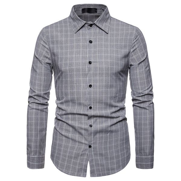 

formal dress shirt men fashion plaid shirt business casual long sleeve turn-down collar shirts man d90712, White;black