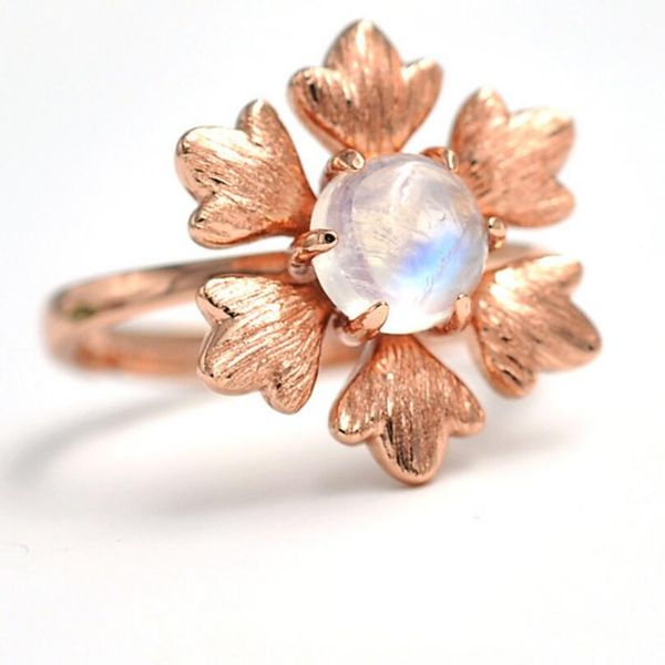 

jewelry s925 sterling silver rings moonstone solitaire rings leaves shape for women open rings fashion of shipping, Golden;silver