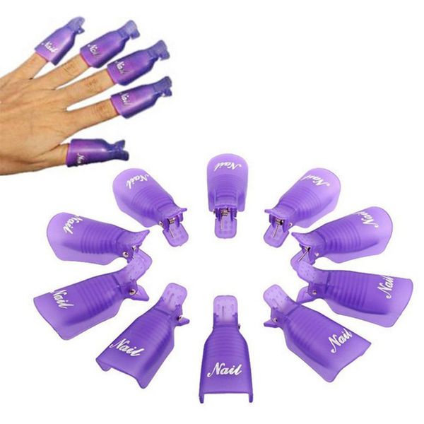 

10pcs plastic nail art soak off cap clip uv gel polish remover wrap tool nail art tips for fingers purple high quality