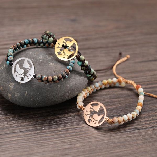 

earth model 4mm stones handmade doulbe layers braided novelty charm bracelets, Golden;silver