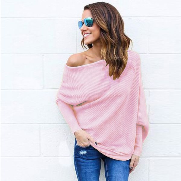 

winter casual loose pullover 10 colors black off shoulder knitted sweater women autumn elegant batwing sleeve jumper pull femme, White;black