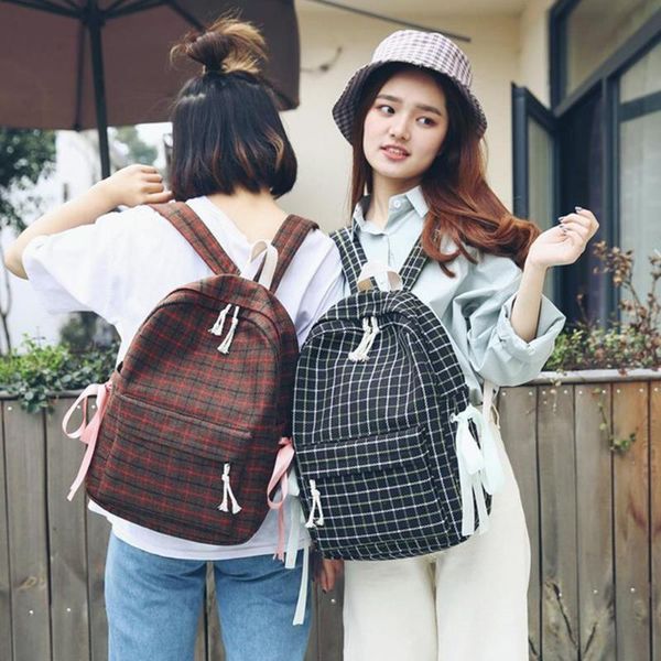 

travel backpack female shoulder bag girl teenagers outdoor sports plaid style canvas handbag portable school backpack