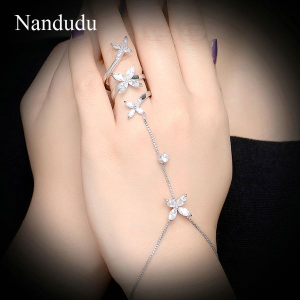 

nandudu new palm цепной браслет цветок австрийских кристаллов белого цвета золота женская рука браслет ювелирных изделий r1176 y19051002, Black