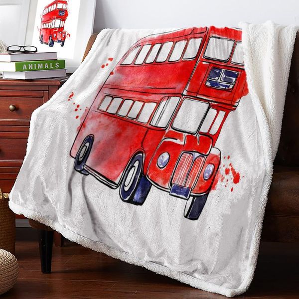 

европейский красный двухэтажный автобус ретро теплый мягкий одеяло диванов плюшевые одеяло одеяло покрывал корабль падения