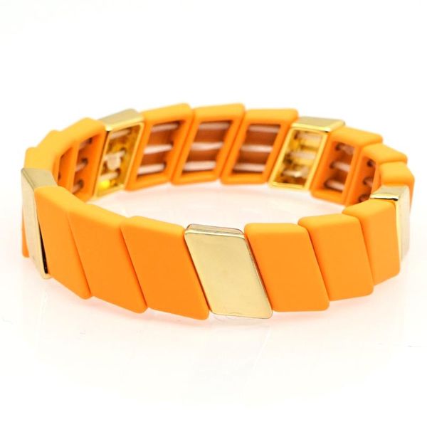 

shinus twill enamel tile bracelets bohemian pulsera mujer women alloy summer beach orange color fashion jewelry, Golden;silver