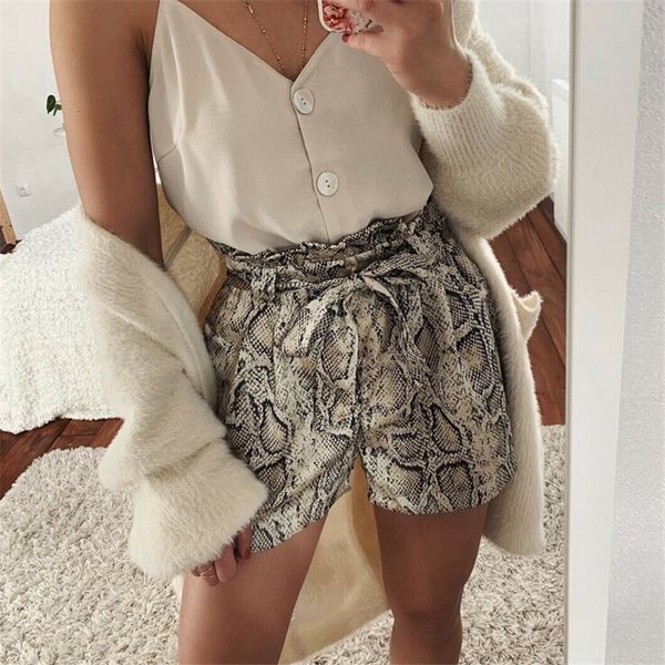 

женщины змеиной кожи печатные шорты new ladies vintage высокой талией tie ремень шорты женская мода лето пляжный отдых короткие брюки, White;black