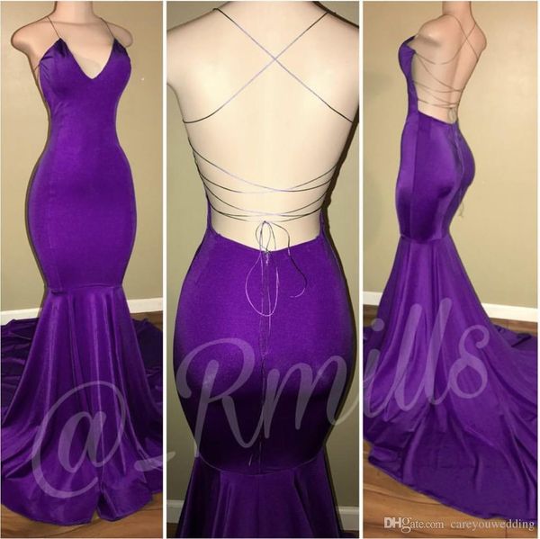 

new purple mermaid prom dresses halter neck simple backless sweep train formal evening custom made simple women gown, Black