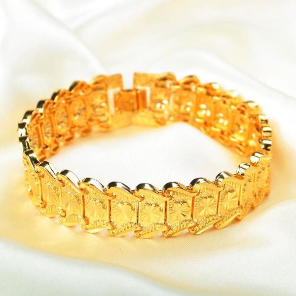 

bracelet 24k gold color width 17mm bangle women hiphop wrist band men adjustment bracelets chain jewelry, Black