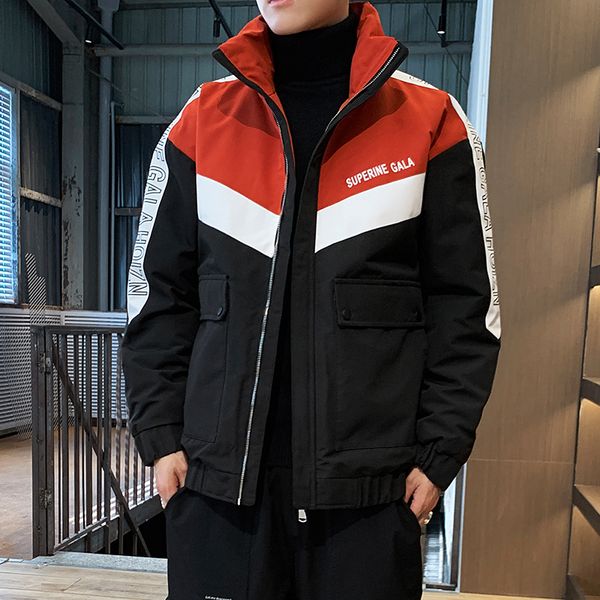 

2019 new fashion stand collar winter jacket men warm parka coat man windbreaker jacket thick parkas, Black