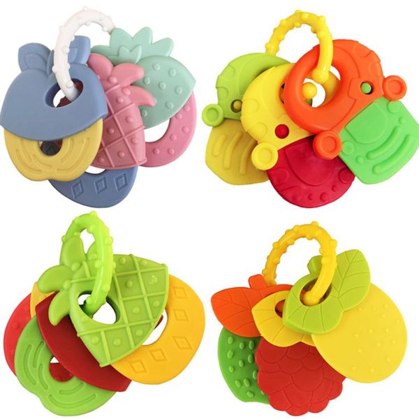 

baby teething rattle ring toys -grade soft silicone fruit ring teethers for babies