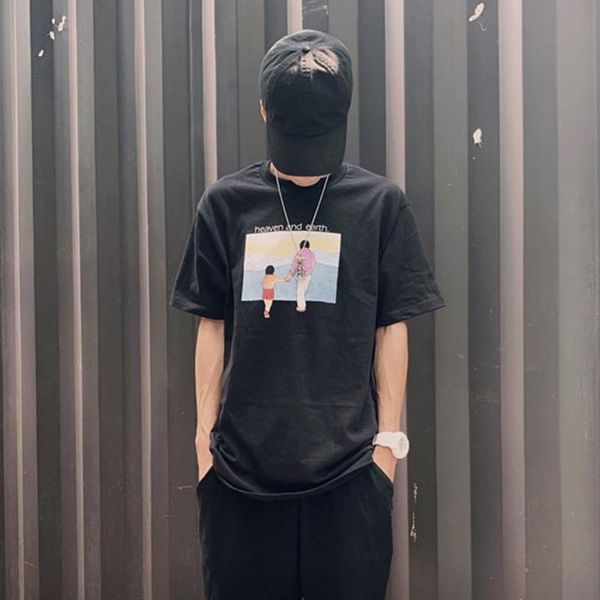 

19fw heaven and earth tee печать с коротким рукавом мужская и женщина высокого качества пара дизайнер футболка s ~ xl hfxhtx060, White;black