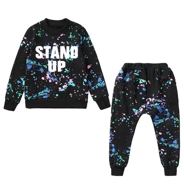 

2019baby spring and autumn new cotton girl boy letter printing set long-sleeved sweater + trousers casual sports two-piece suit, White