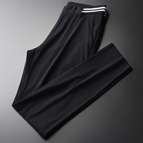 

men's pants black mens solid color elastic waist summer thin male fashion business and casual trousers
